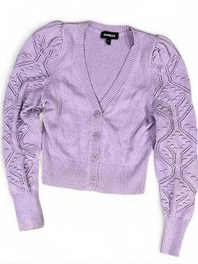 Lavender V-Neck Button Cardigan Sweater